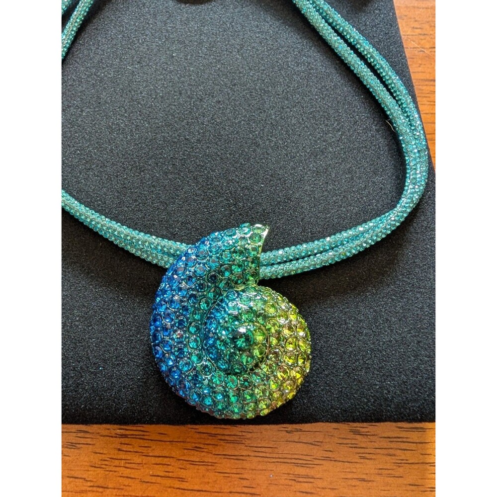 Betsey Johnson Mermaid Jewels Crystal Shell Rope Pendant Necklace Blue Green NWT